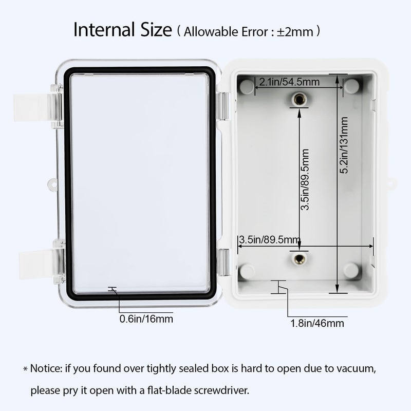 LMioEtool ABS Plastic Dustproof Waterproof IP65 Junction Box Hinged Shell Universal Electrical Project Enclosure Gray, with PC Transparent Clear Cover 5.9 x 3.9 x 2.8inch(150 x100 x70mm) - Image 4